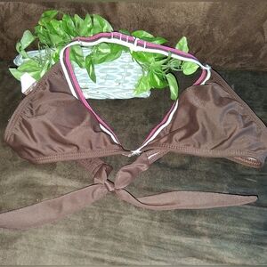 Vtg Billabong Brown Bikini Top with Pink & White Trim